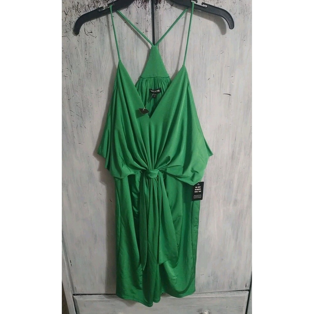 Express Ruched Sleeveless Dress Nwt Large Green Boho Cottage Core Feminine Y2k